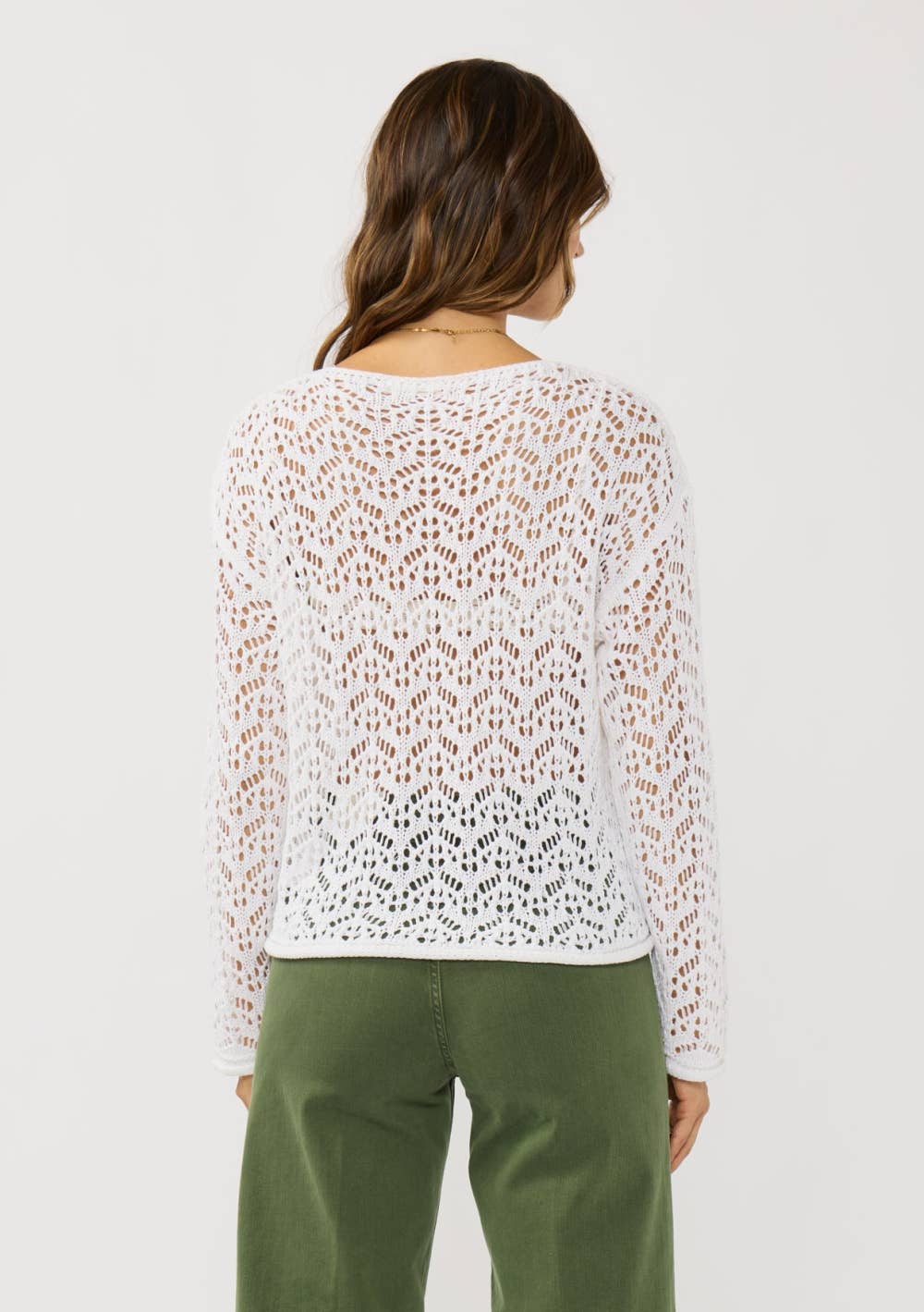 Long Sleeve Drop Shoulder Crochet Knit Crop Top