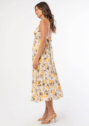 Camille Linen Blend Cross Back Surplice Midi Dress