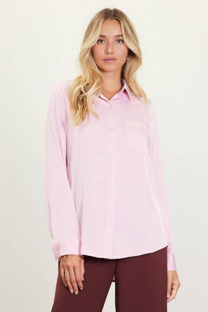 Long Sleeve Satin Button Down Shirt With Pocket