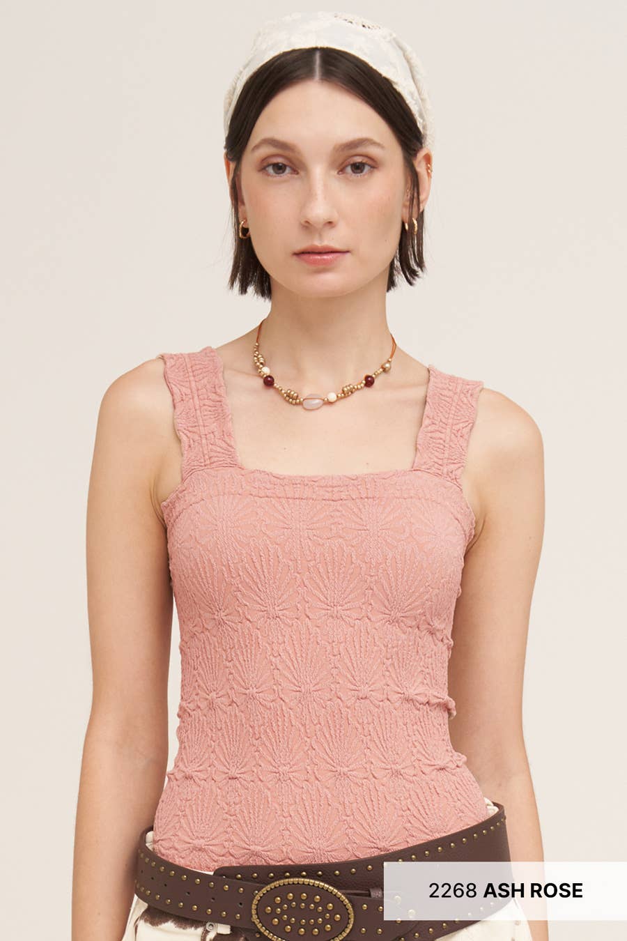 NIKIBIKI Lace Textured Square Tank Top