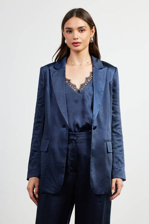 One Button Dull Satin Blazer