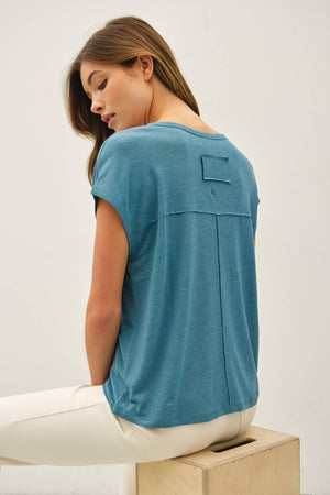 Linen Blended Basic Cap Sleeve Boxy Tee