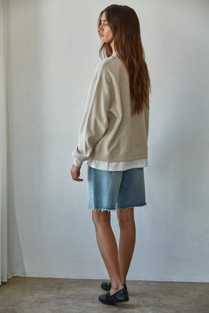 Knit Cotton Polyester Crew Neck Sweatshirt Top