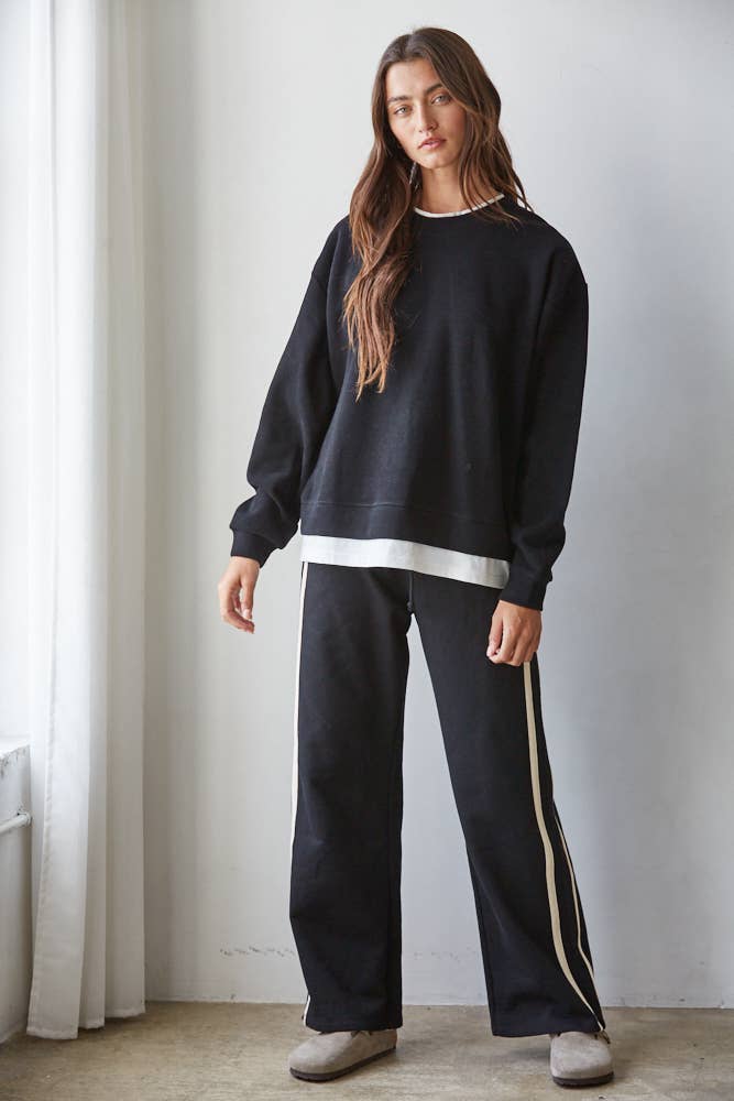 Layered Crewneck Sweatshirt in Black