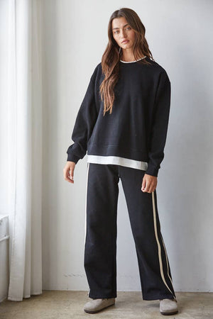 Layered Crewneck Sweatshirt in Black