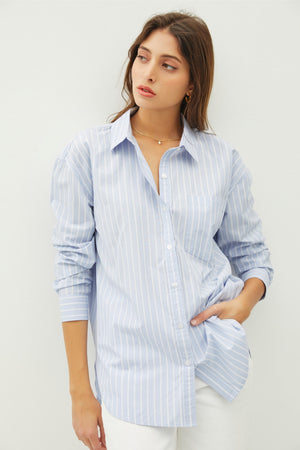 OVERSIZED Blue Stripe BUTTON DOWN SHIRT