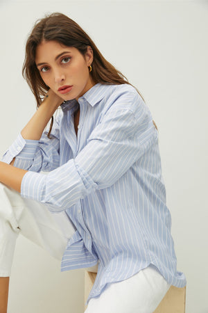 OVERSIZED Blue Stripe BUTTON DOWN SHIRT