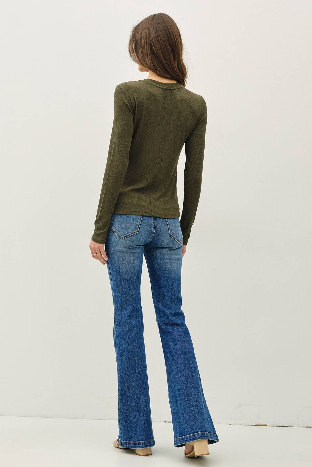 Ribbed Crewneck Long Sleeve Basic Top