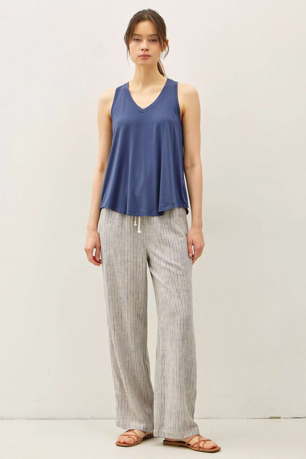 Stripy Linen Wide Leg Pants