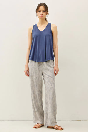 Stripy Linen Wide Leg Pants