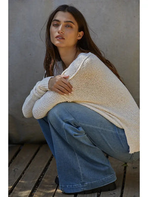 Tatum V-Neck Knit Sweater in Ivory