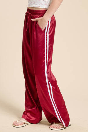 Aria Satin Track Pants with Side Stripes