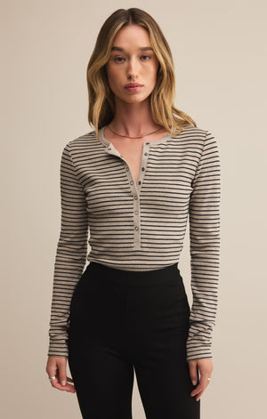 Z Supply Stella Stripe Henley Long Sleeve Tee