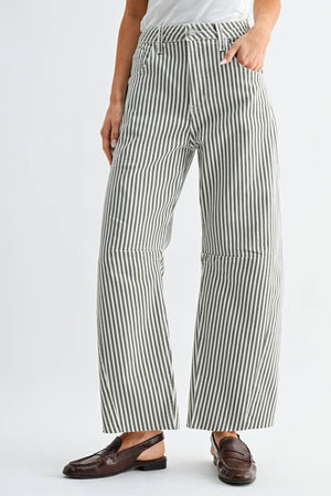 Just Black Denim Olive Stripe Barrel Jeans