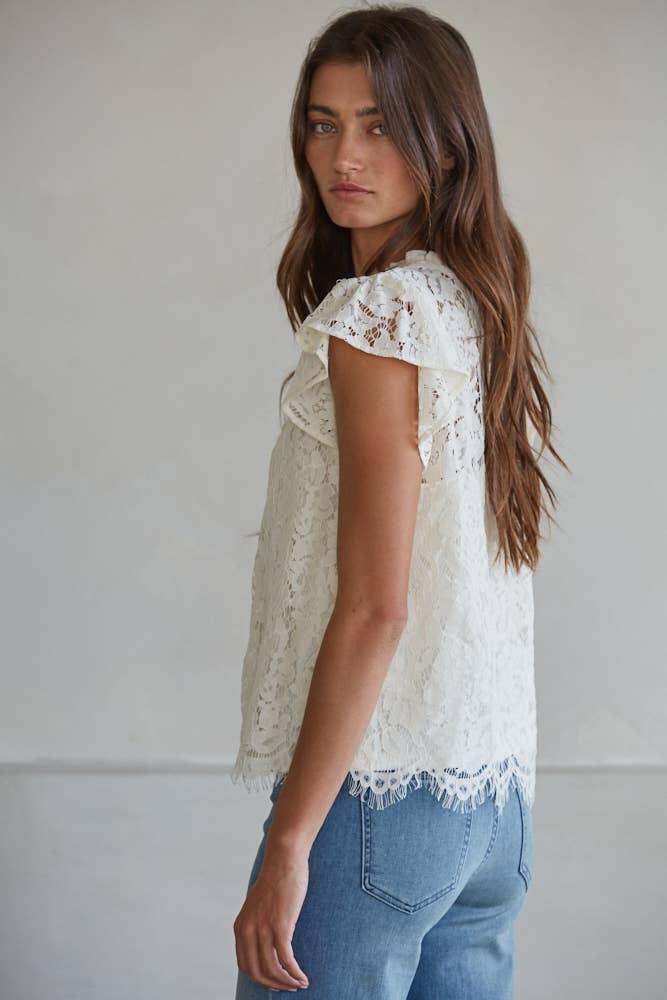 Renee Lace Button Down Blouse in Cream
