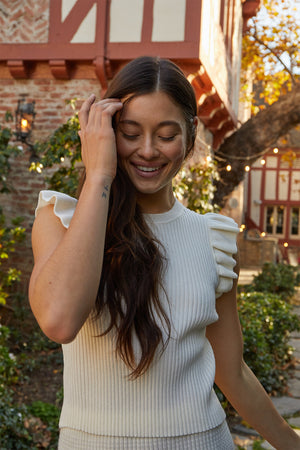 Lucy Paris Minerva Knit Ivory Ruffle Tank