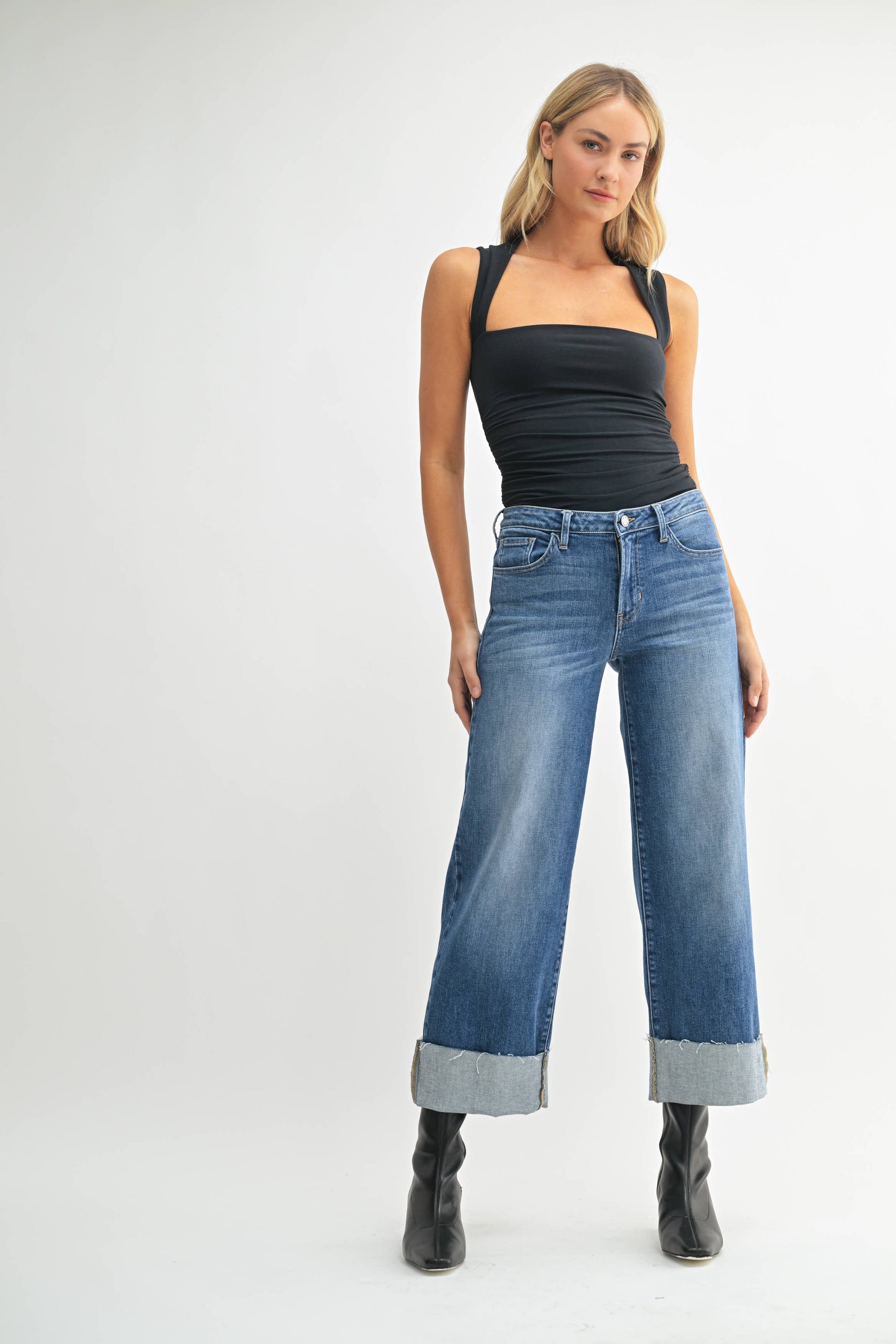 Just Black Denim Scissor Cut Cuffed Wide Leg