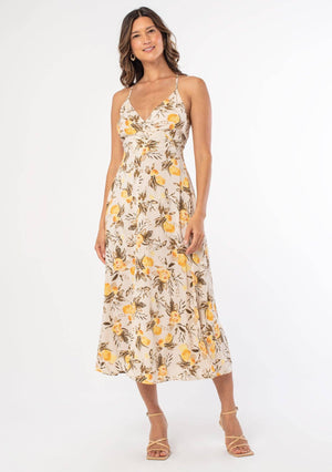 Camille Linen Blend Cross Back Surplice Midi Dress