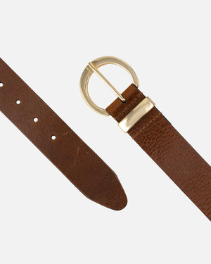 Gail | Leather Belt with Modern Gold Crescent Buckle