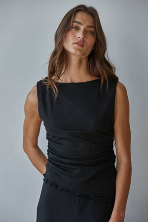Knit Layered Sleeveless Black Top