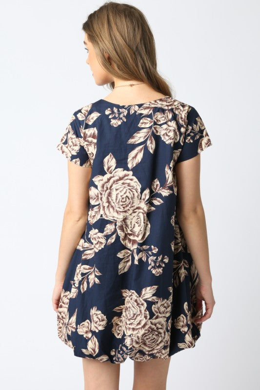Drea Floral Bubble Navy Dress