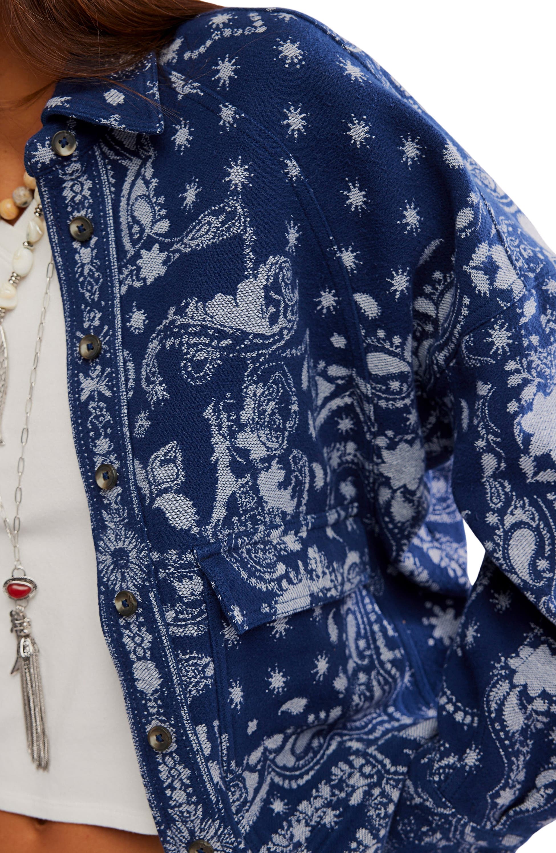 FREE PEOPLE BANDANA JACQUARD SHIRT in INDIGO COMBO