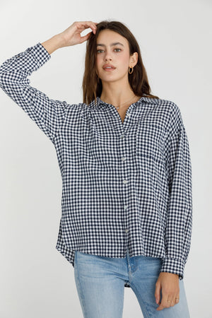 Gingham Button Down in Navy