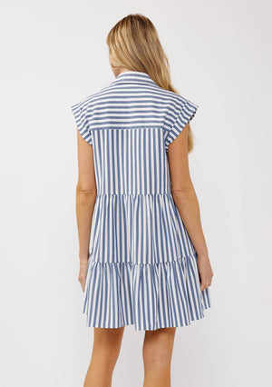 Marlowe Striped Collared Button-Down Tiered Dress