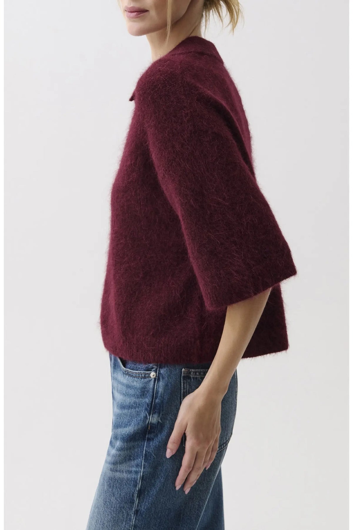 Pistola Nadya Alpaca Blend Boxy Polo Sweater in Cherry