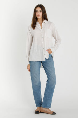 Thin Striped Oversized Cotton Button Down Shirt