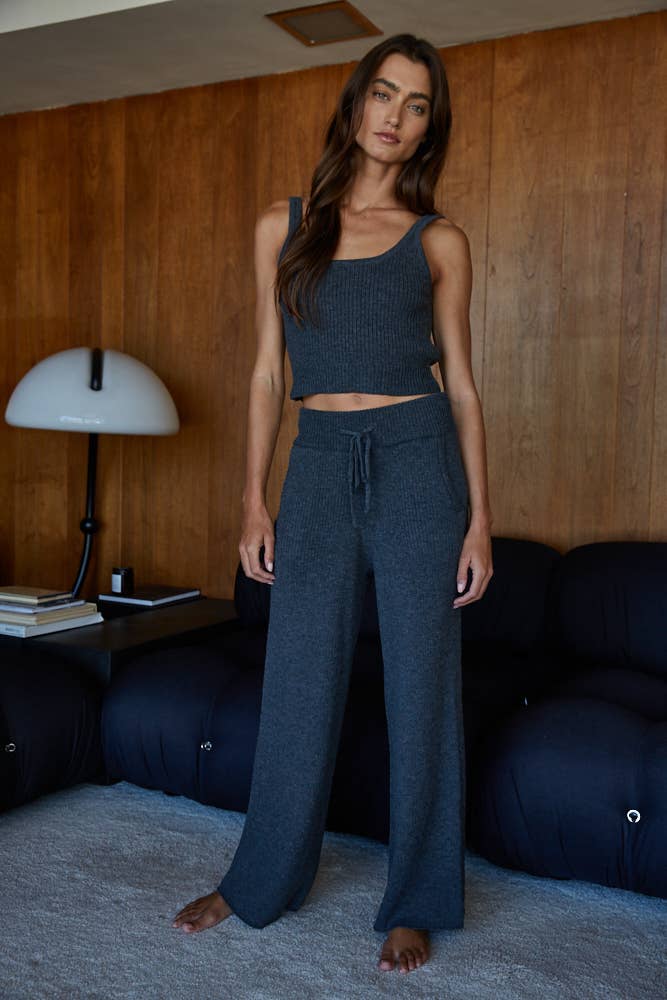 Knit Sweater Ribbed Straight Leg Pants