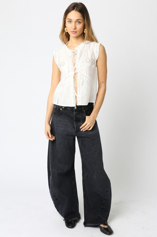 Justie White Lace Tie Front Tank