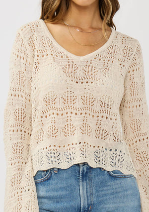 V-Neck Crochet Knit Top