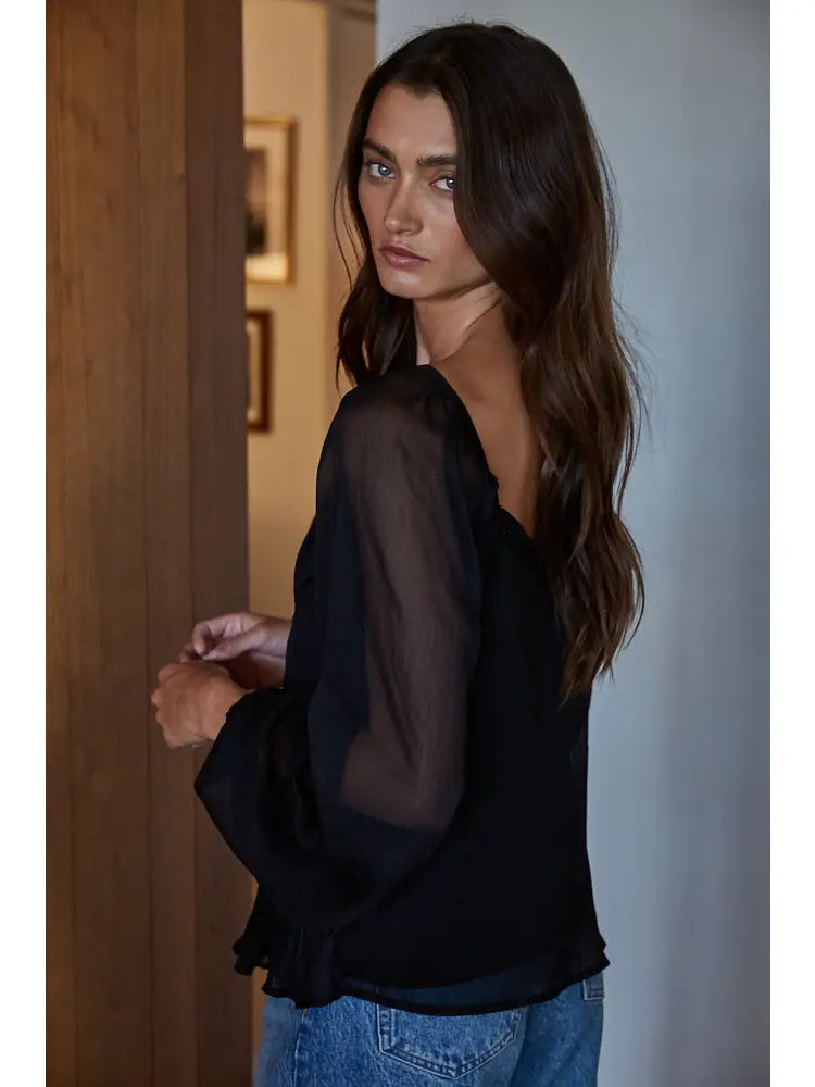 Jessi Long Sleeve Sheer Blouse