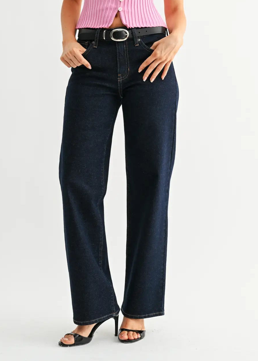 Loose Low Rise Stretch Straight in Dark Denim