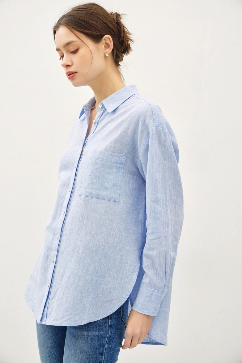 Chanley Chambray Linen Long Sleeve Button Down