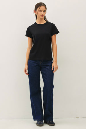 V-neck Roll Sleeve Bamboo Tee