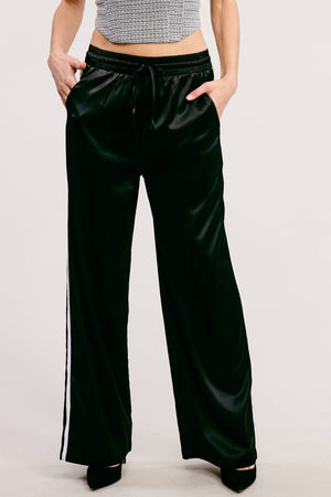 Aria Satin Track Pants with Side Stripes