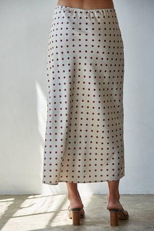 Satin Polka Dot Print Midi Skirt