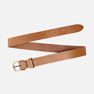 Marin Camel - Gold Oval Buckle Design Statement Leather Belt