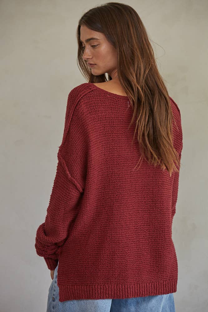By Together Knit Sweater V-Neck in Wine