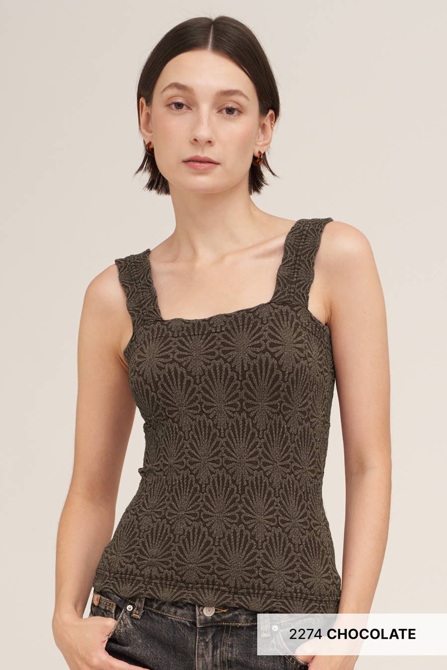 NIKIBIKI Lace Textured Square Tank Top
