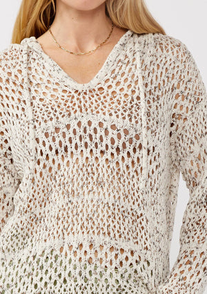 Lilly Long Sleeve Open Knit Crochet Pullover Hoodie