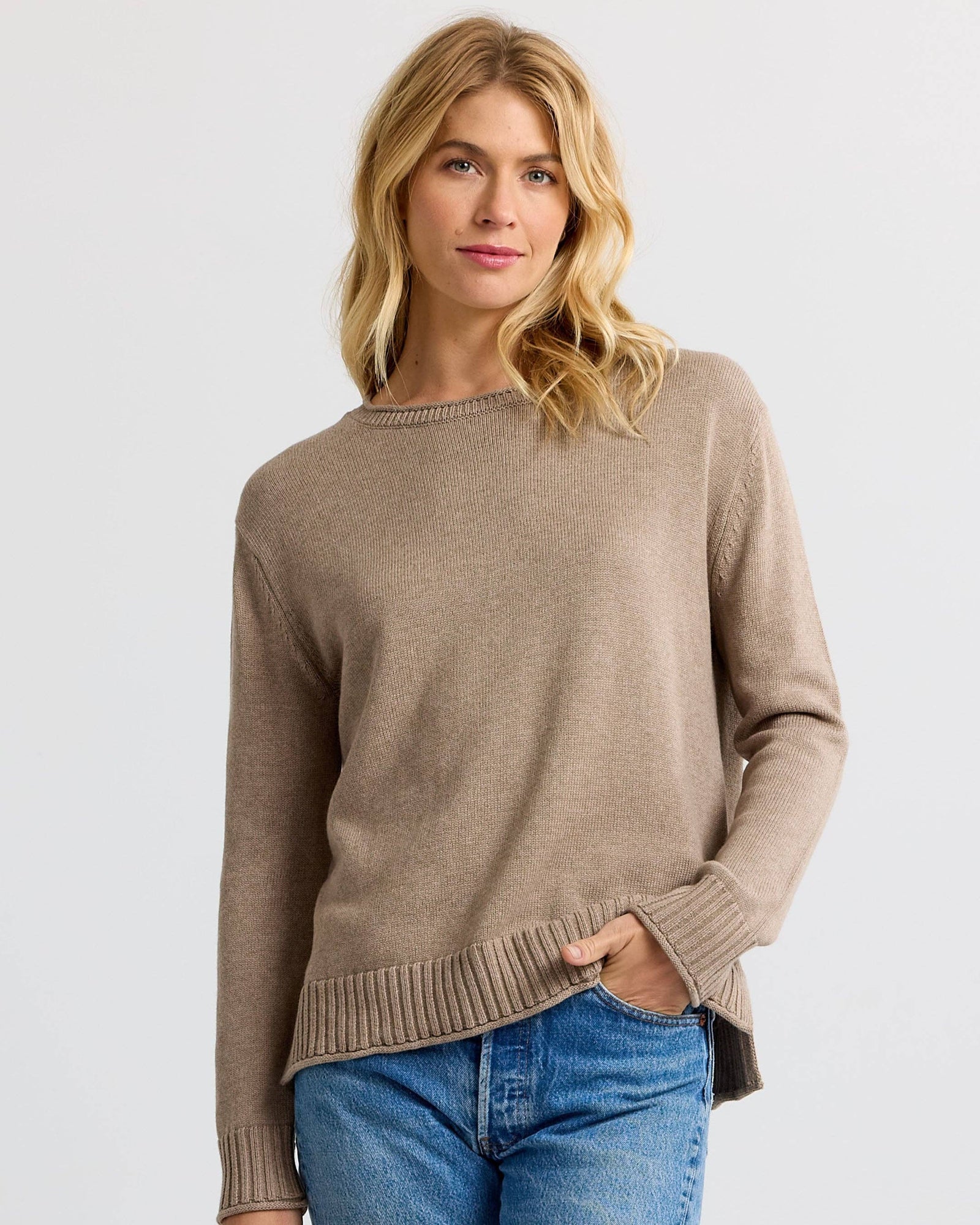 Everyday Cotton Crew in Taupe