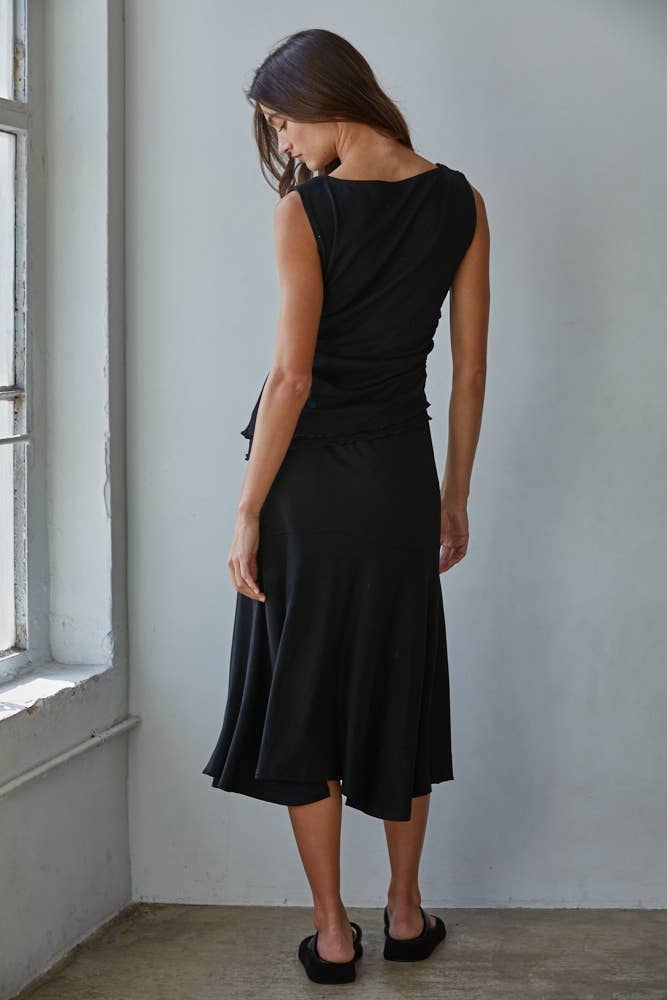 Knit Layered Sleeveless Black Top