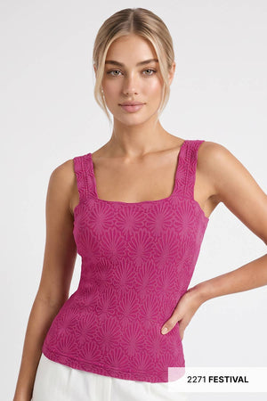 NIKIBIKI Lace Textured Square Tank Top
