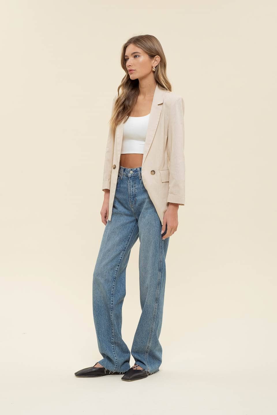 Notch Collar Longline Blazer in Natural