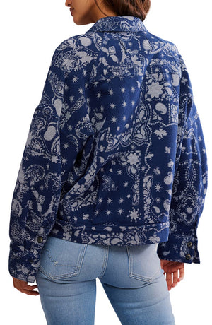 FREE PEOPLE BANDANA JACQUARD SHIRT in INDIGO COMBO