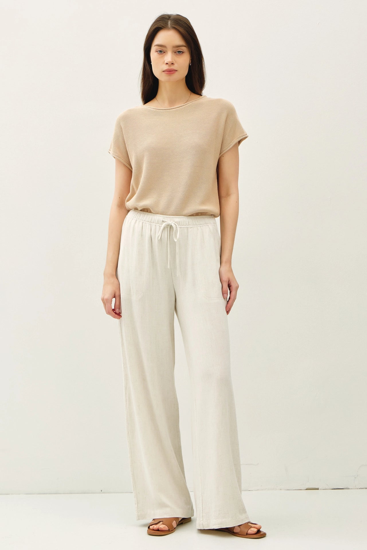 Linen Blend Wide Leg Pants - 2 Colors