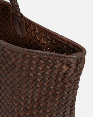 Taylor Woven Leather Tote Bag in Brown